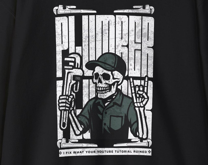 Plumbers Skeleton Holding Wrench Crewneck Sweatshirt | Tradesman Plumbing Shirt