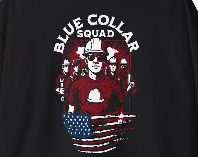Blue Collar Squad American Flag T-Shirt, Patriotic Construction Worker Gift