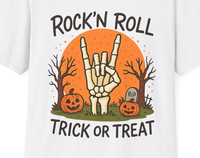 Rock 'N' Roll Trick or Treat Skeleton Hand Tee