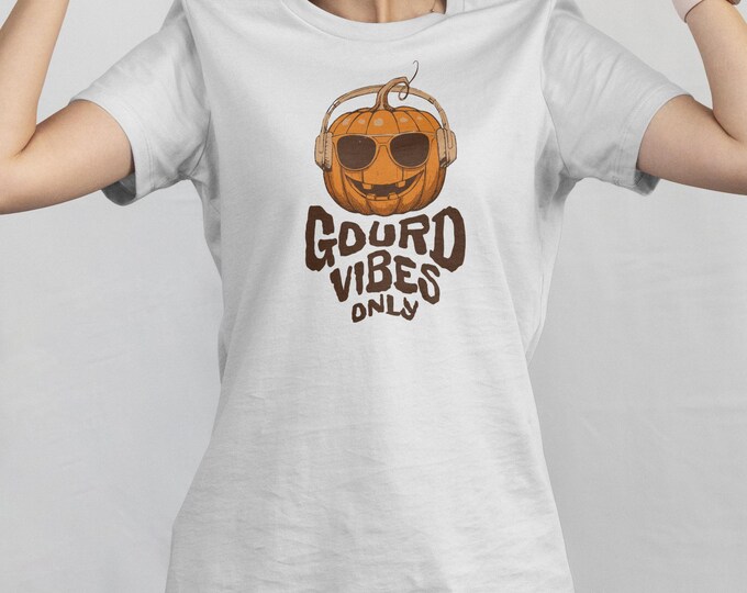 Gourd Vibes Only T-Shirt  Cool Pumpkin with Sunglasses and Headphones  Halloween Fall Graphic Tee