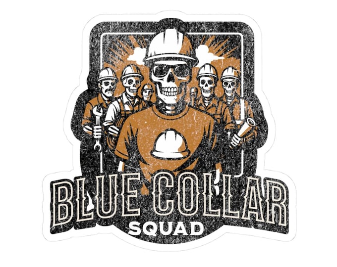 Blue Collar Squad skull construction worker Sticker | Kiss-cut vinyl decal