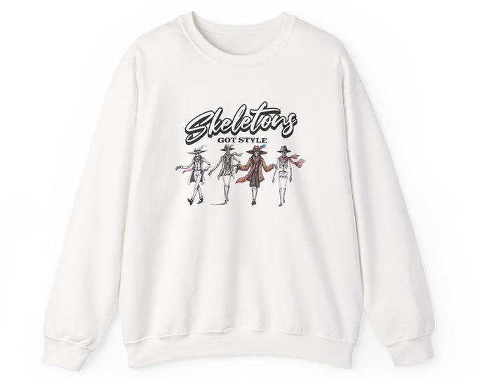 Skeletons Got Style Crewneck Sweatshirt: Unisex Cotton-Blend Halloween Sweater