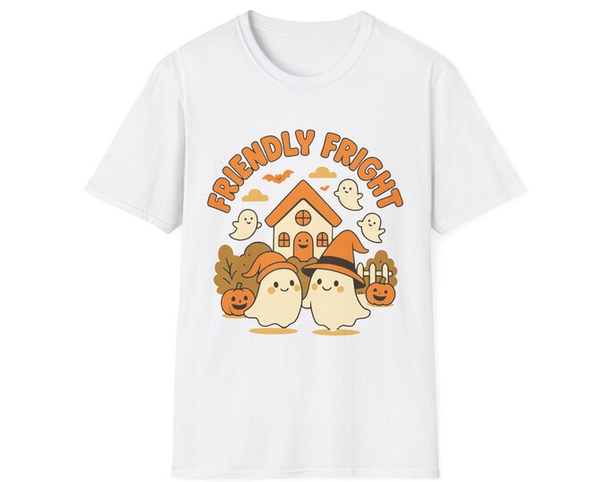 Friendly Fright Halloween T-Shirt: Unisex Softstyle Ghost Tee
