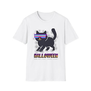 Purr-fect Halloween Pixel Cat Tee 8-Bit Retro Sunglasses Cat Shirt