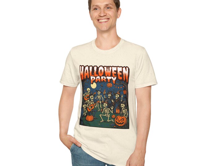 Halloween Party Tee: Vintage Skeleton Graveyard Party Illustration