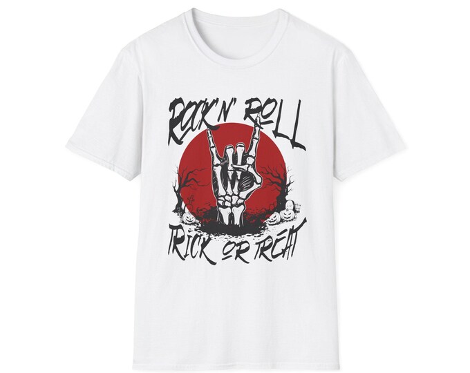Rock and Roll Halloween Skeleton Hand Tee  Trick or Treat Edition