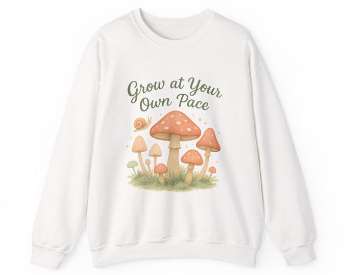 Grow at Your Own Pace Cottagecore Mushroom T-Shirt  Whimsical Snail & Fungi Nature Graphic Tee