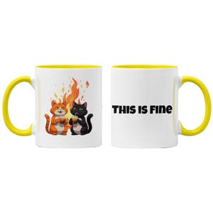 Personalized 11oz 15oz Two-Toned Cat-Themed Ceramic Mug Based On Internet Meme &quot;This is Fine&quot;
