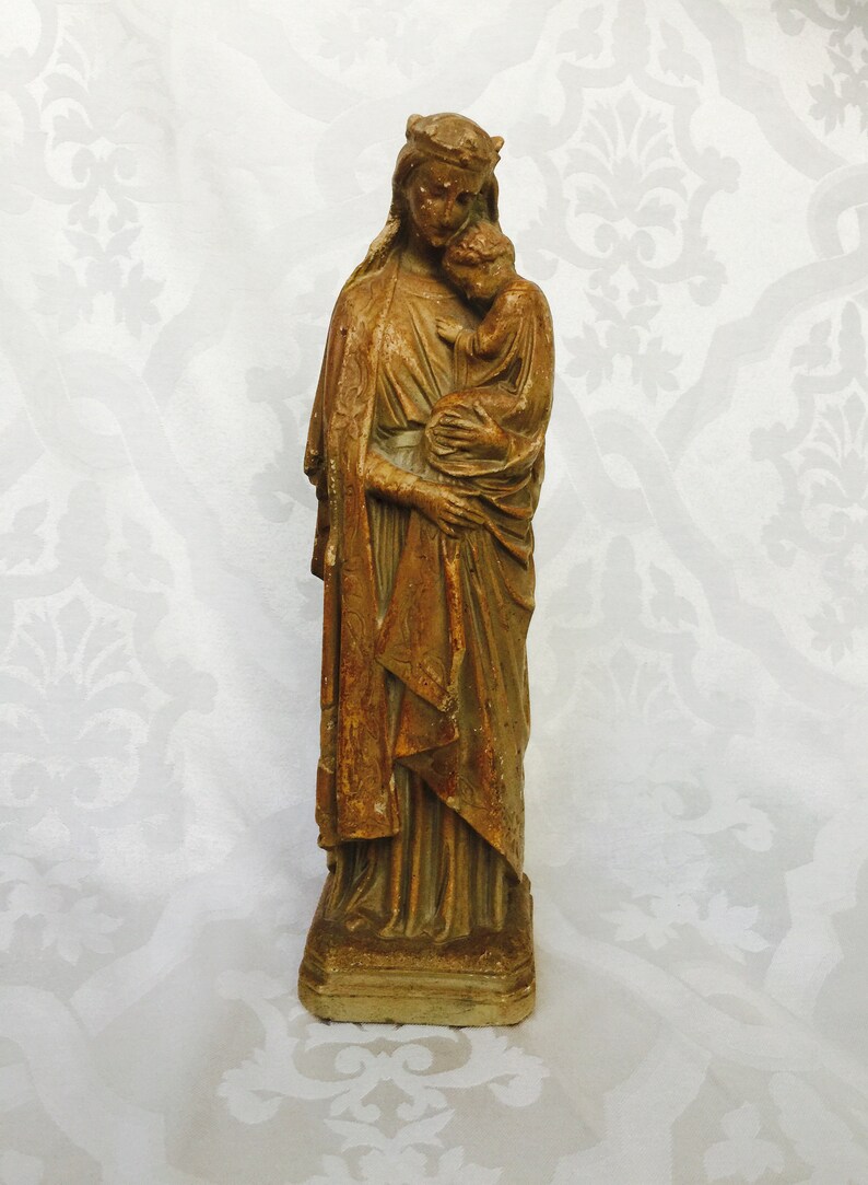 Antique Ancient Madonna and Child Sedes Sapientiae Mary Statue image 4