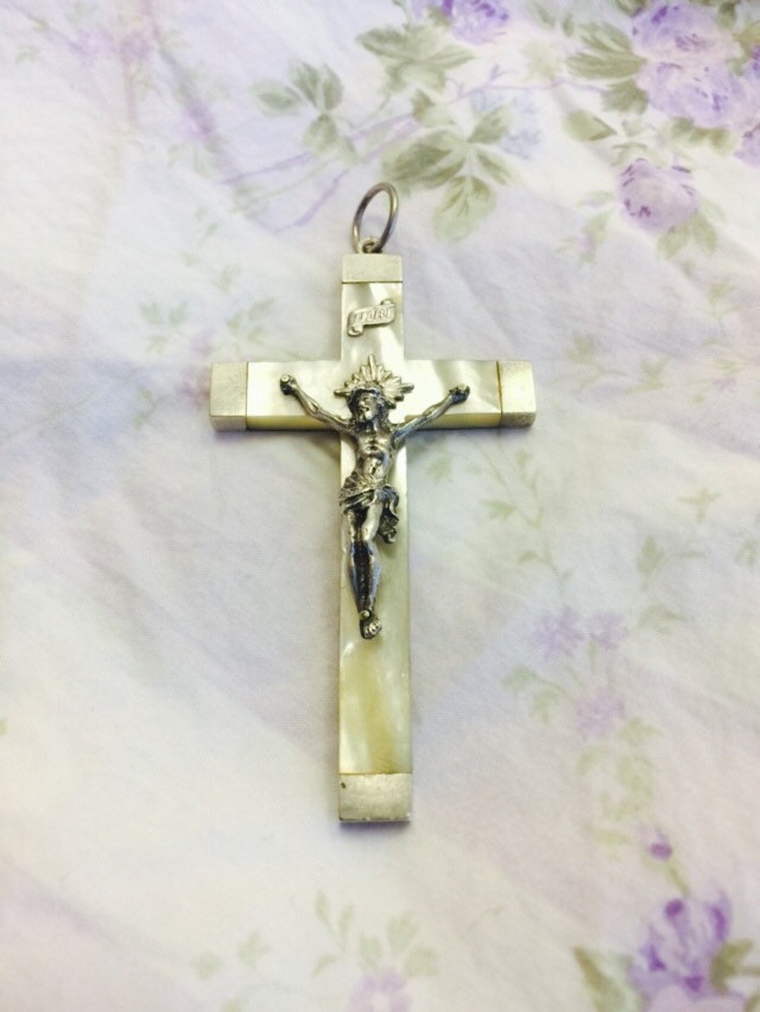 Antique 1800s French Pearl and Silver Crucifix Pendant Large - Etsy