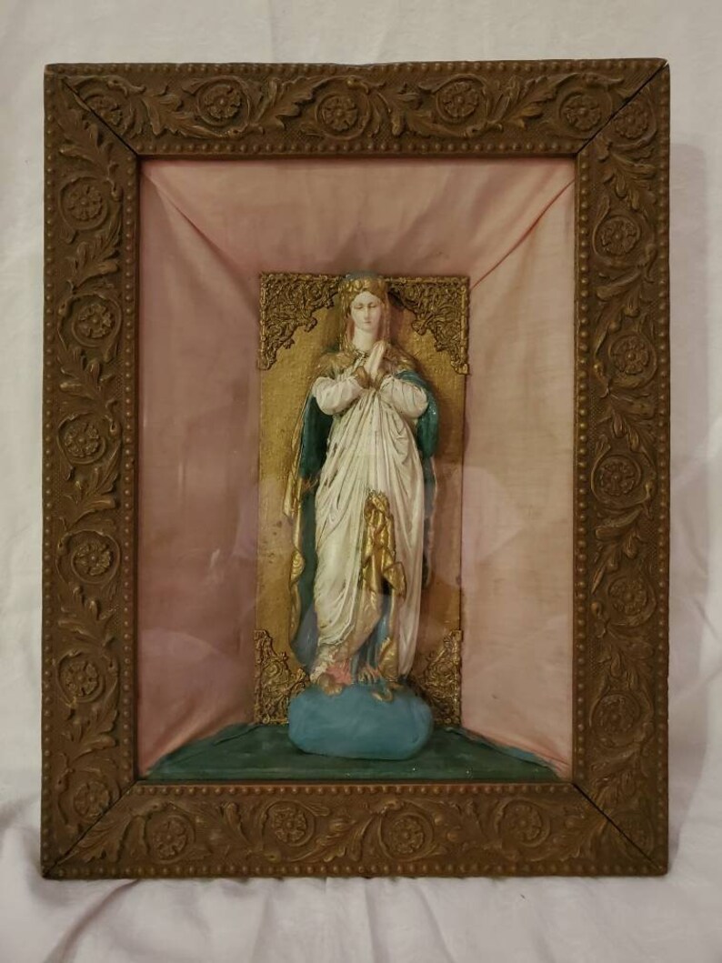 Antique 1800s Ornate Framed Shadowbox of the Virgin Mary image 0