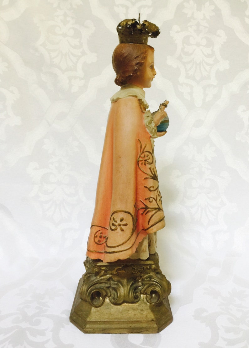 Antique Infant Jesus of Prague Polychrome Wood Carved Statue Etsy