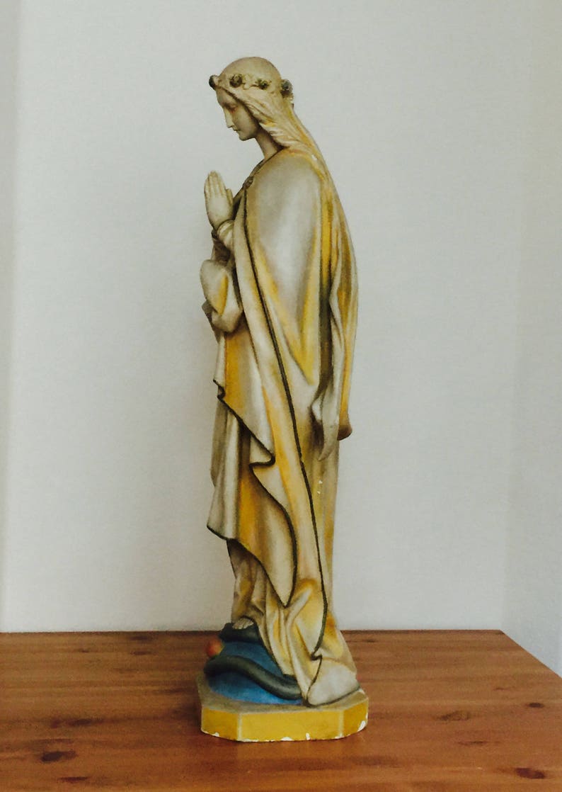 Antique French Polychrome Madonna Plaster of Paris Statue Etsy