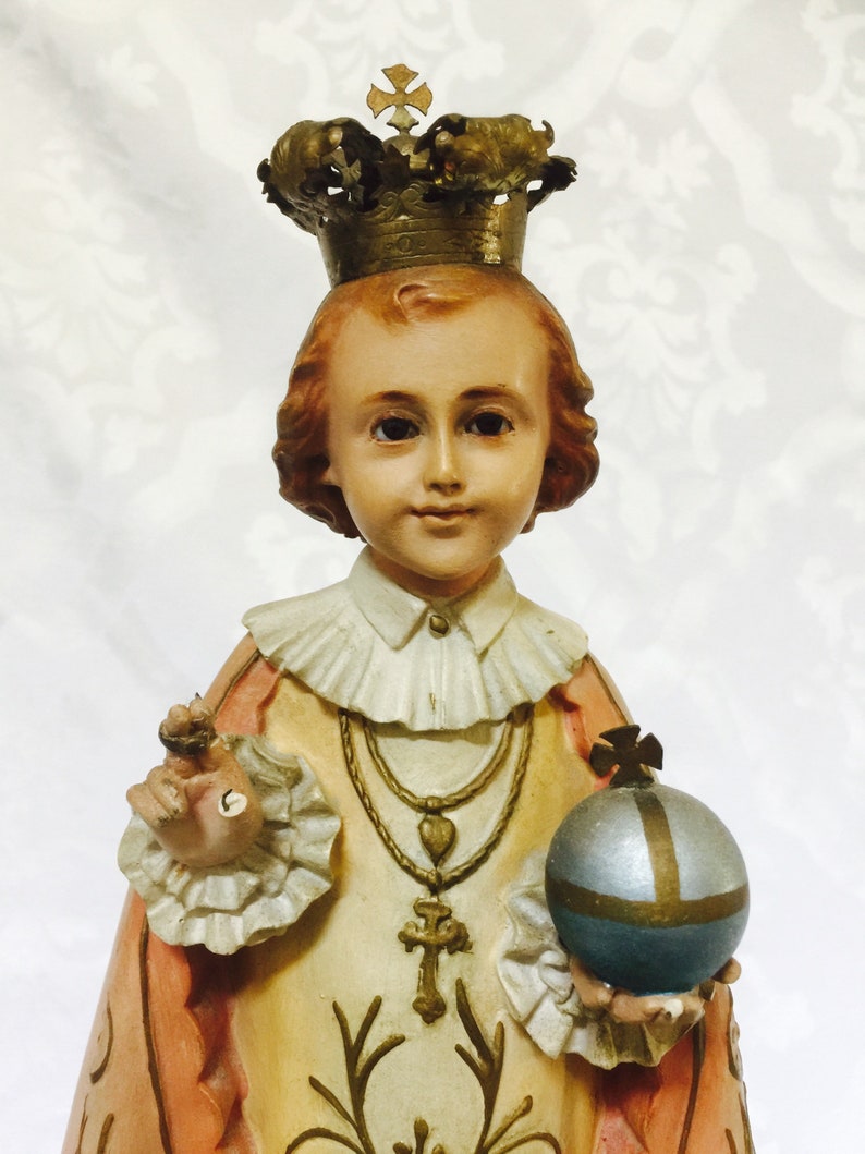 Antique Infant Jesus of Prague Polychrome Wood Carved Statue | Etsy