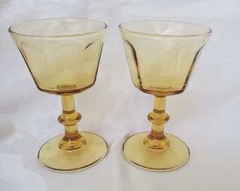 Pair of Vintage Retro Parisian Yellow Cocktail Apertif Cordial Sherry Glasses Unique  Classic French Design