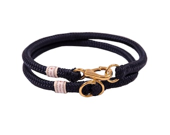 Handmade Marine Grade Rope Dog Collar – Navy, Bronze Hardware