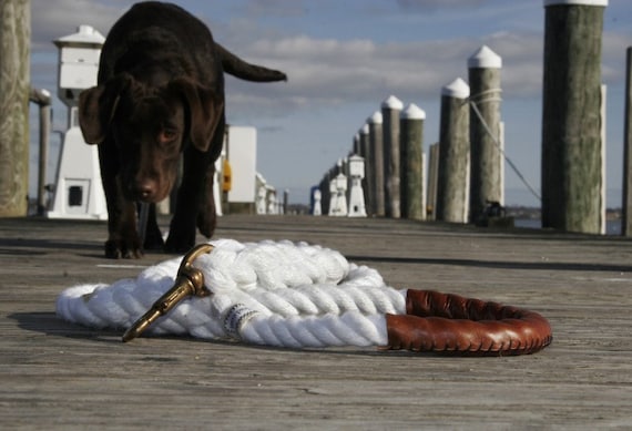 Marine Grade Rope Dog Leash Nautical Dog Leash Handmade in Rhode Island  Fair Leads classic white 