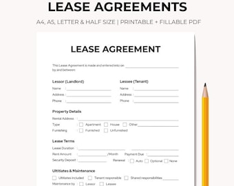 Bewerkbare sjabloon leaseovereenkomst: huurcontract verhuurder (afdrukbare pdf + Canva)