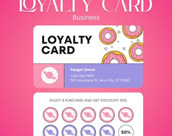 Sjabloon Donut Shop-klantenkaart: bewerkbaar klantenbeloningsprogramma bakkerij