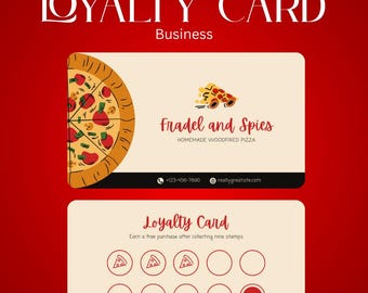 Sjabloon klantenkaart pizzawinkel: bewerkbaar restaurantbeloningsprogramma