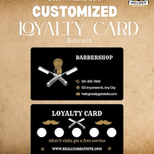 Mall för barbershop-lojalitetskort: Redigerbart hårklippningsbelöningsprogram