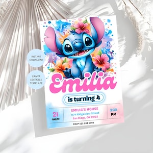 Stitch Birthday Invitation Editable Template, Stitch Birthday Party, Invitation Template