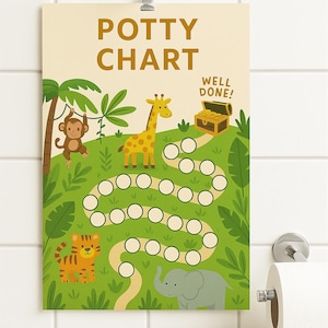 Printable Toilet Potty Training Chart for Kids – Jungle Animals | Reward Tracker | Instant Download | Toddler Toilet Training Chart PDF