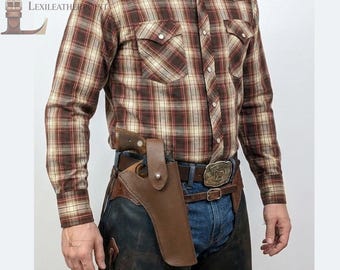 Cowboy Western Gun Holster aus echtem Vollnarbenleder Revolver Pistolentasche | Quick Draw Gürtelholster | "Handgemachte braune ""Waffenhalfter"""