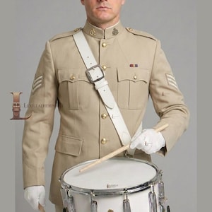 Witte leren snaredrumriem voor marching snaredrum – verstelbare kruisriem