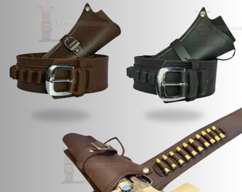 Cowboy Western-Lederhalfter - Revolvertasche mit Revolvertasche - Einzelholster braun schwarz | Patronengürtel aus echtem Leder