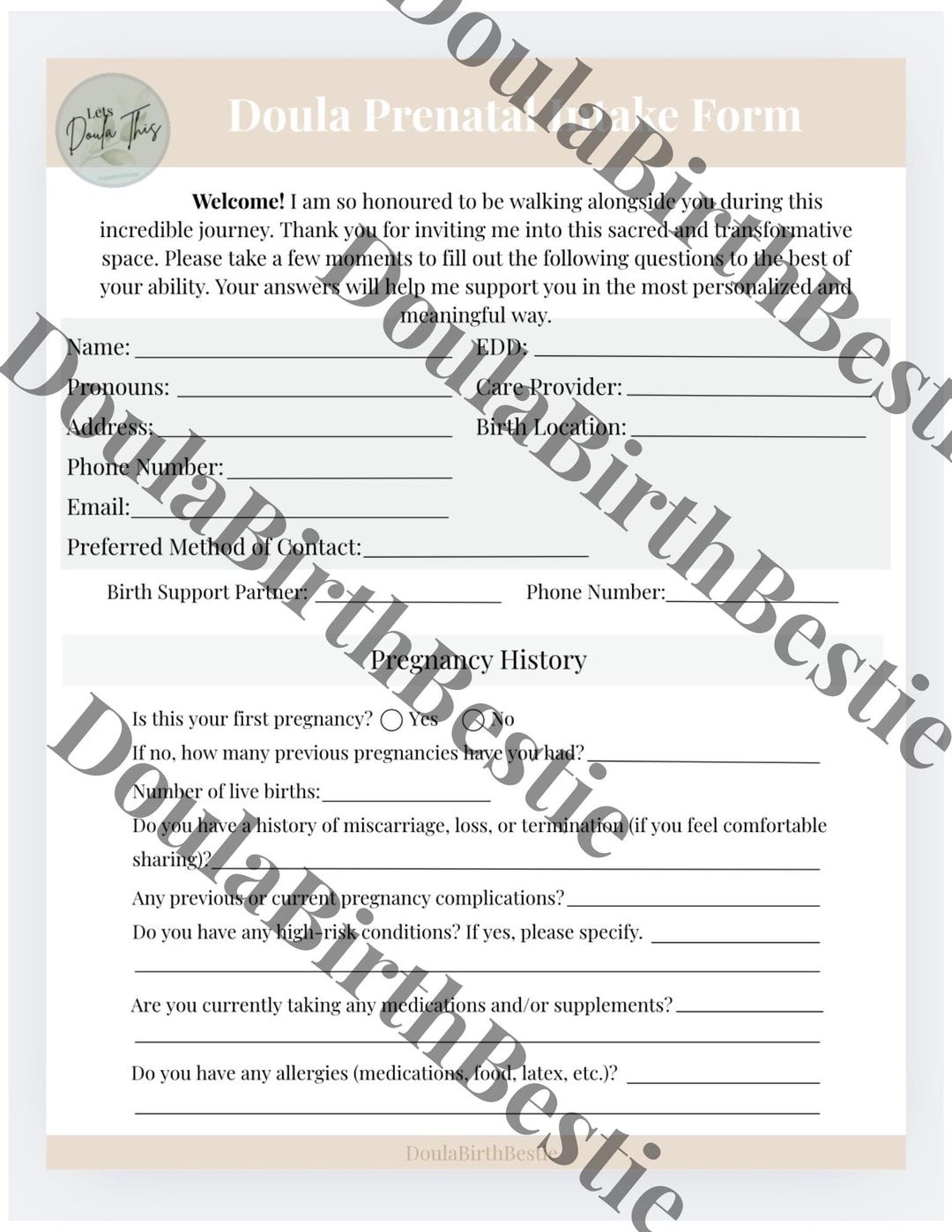Birth Client Intake Form - Etsy Australia
