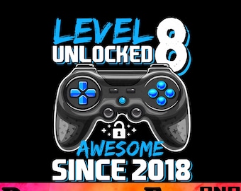 Livello 8 sbloccato Compleanno PNG, 8° compleanno ragazzo videogioco festa, download digitale.