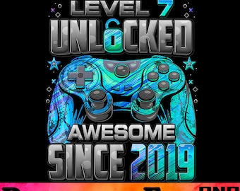 Level 7 Unlocked Gamer Birthday PNG, 7th Birthday, Video Games (Digital Download)