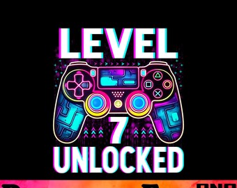 Level 7 Unlocked Birthday Png, 7th Birthday Boy Gamer Png, 7th Birthday png, Unlocked Png, 7 Years Old, Video Games Png