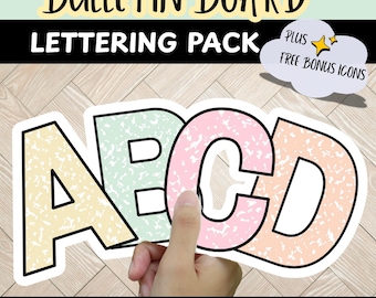 Pastel Bulletin Board Letters A-Z | Composition Notebook Pattern | Classroom Decor | Editable PDF + PowerPoint | Lowercase + Symbols