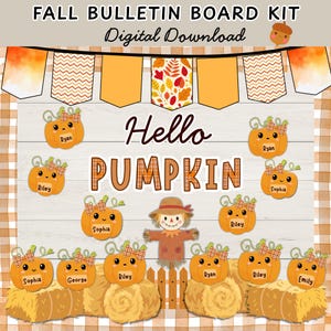 Editable Pumpkin Patch Bulletin Board Kit, Teacher Door Sign, Fall Classroom Decor ,Autumn Classroom Display ,Harvest Name Tags, Fall Decor