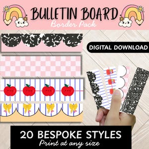 Bordi per bacheche / Decorazioni per quaderni di composizione per l'aula / Stampabili in colori pastello / Decorazioni PDF per il ritorno a scuola degli insegnanti / Bordi per bacheche