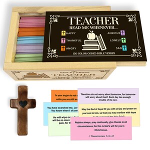 Teacher Bible Verse Cards – 150 Color Coded Scriptures in Engraved Wooden Box, Keepsake Box