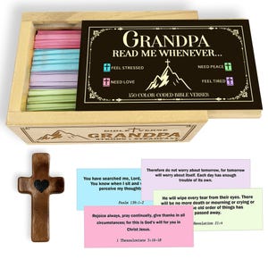 Boîte grand-père : 150 versets bibliques codés par couleur avec croix en bois, cadeau souvenir