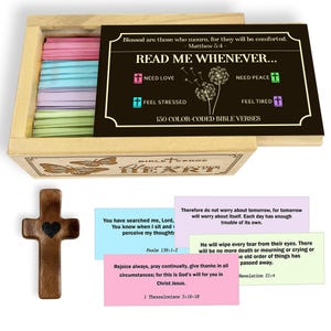 Sympathy Bible Verse Cards – 150 Color Coded Scriptures in Engraved Wooden Box, Christian Comfort & Grief Gift