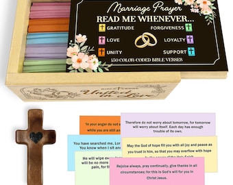 Marriage Prayer Box – A Christian keepsake with 150 Bible Verse Cards, Pocket Cross, a Meaningful Anniversary Gift.