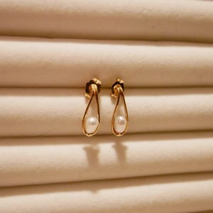 Pearl Drop Stud Earrings | Vintage 14k Solid Gold