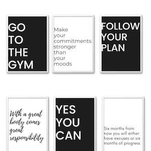 Gym motivation prints, Set of 6, Gym Motivation, Motivational Quotes, Motivational Poster, Fitness poster, Gym Decor