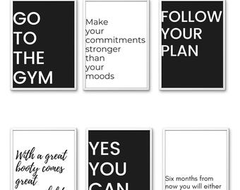 Gym motivation prints, Set of 6, Gym Motivation, Motivational Quotes, Motivational Poster, Fitness poster, Gym Decor