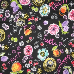 Fruit print black twill fabric 1 yard image 3