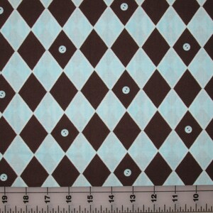 Michael Miller Cute Button Diamonds Teal and Brown fabric 28 X 42 image 2