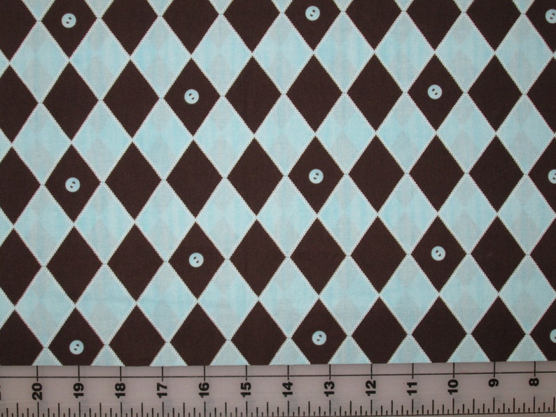 Michael Miller Cute Button Diamonds Teal and Brown fabric 28 X 42 image 2