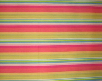 Yellow Coral Pink Blue Green White Stripe fabric 1 yard