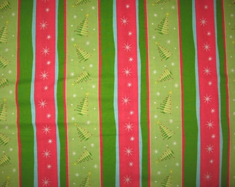 Springs Living Christmas Spirit Stripe Red Green Blue Lime Snowflakes Trees 1 yard