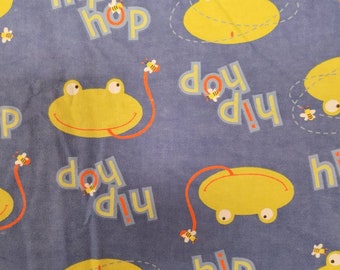 Flannel cotton fabric hip hop frogs on blue BTY